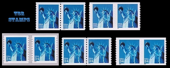 34c Statue of Liberty Pairs 3452 3453 3466 3476 3477 Set of All 5 MNH 